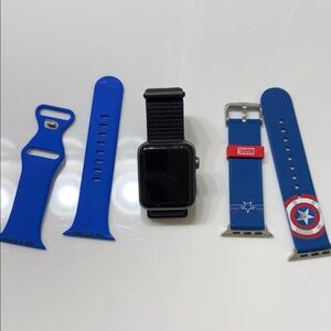 Apple Watch with Black,Blue and Captain America Bands